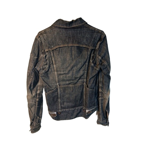 Levis Jacket Women’s Small Denim Classic Trucker Moto Dark Wash Stretch Pockets - Picture 2 of 5